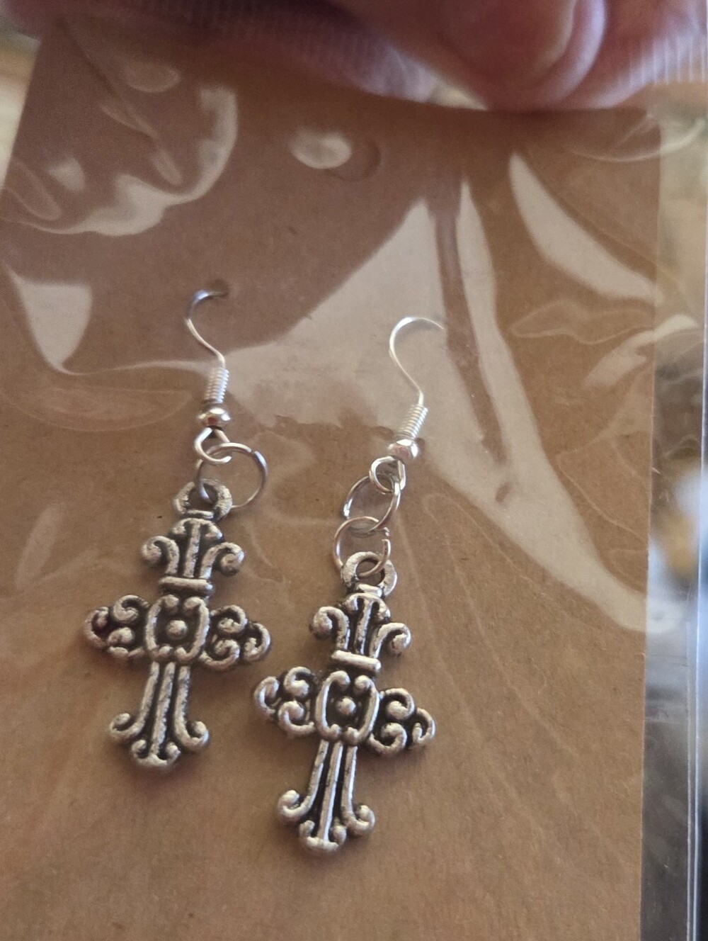 Silver Cross Drop Earrings